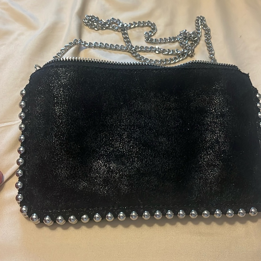 Zara faux suede mini bag with chain strap . Black